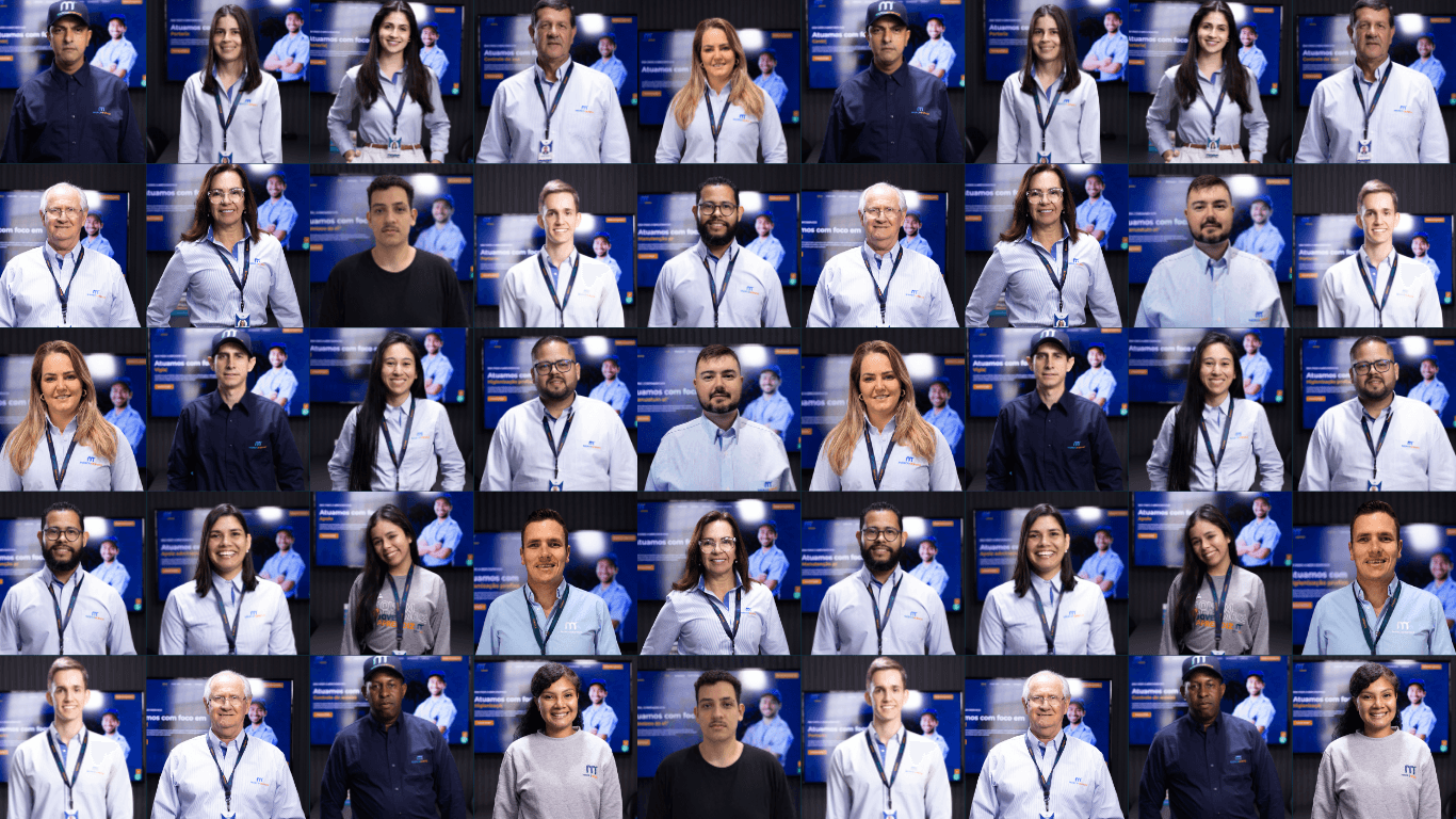 Mosaico com fotos de colaboradores da Mercoservice